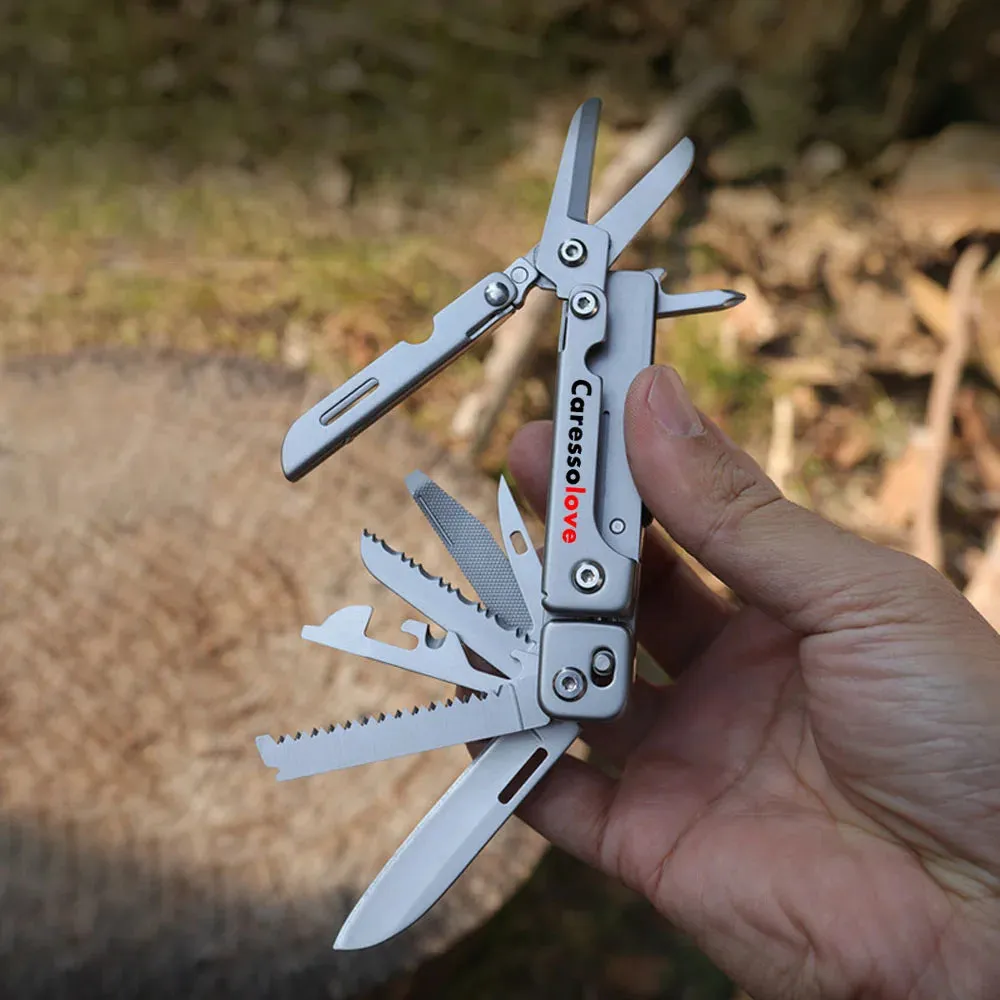 CARESSOLOVE Combination Multitool Folding Knife with Scissors for Camping and Survival