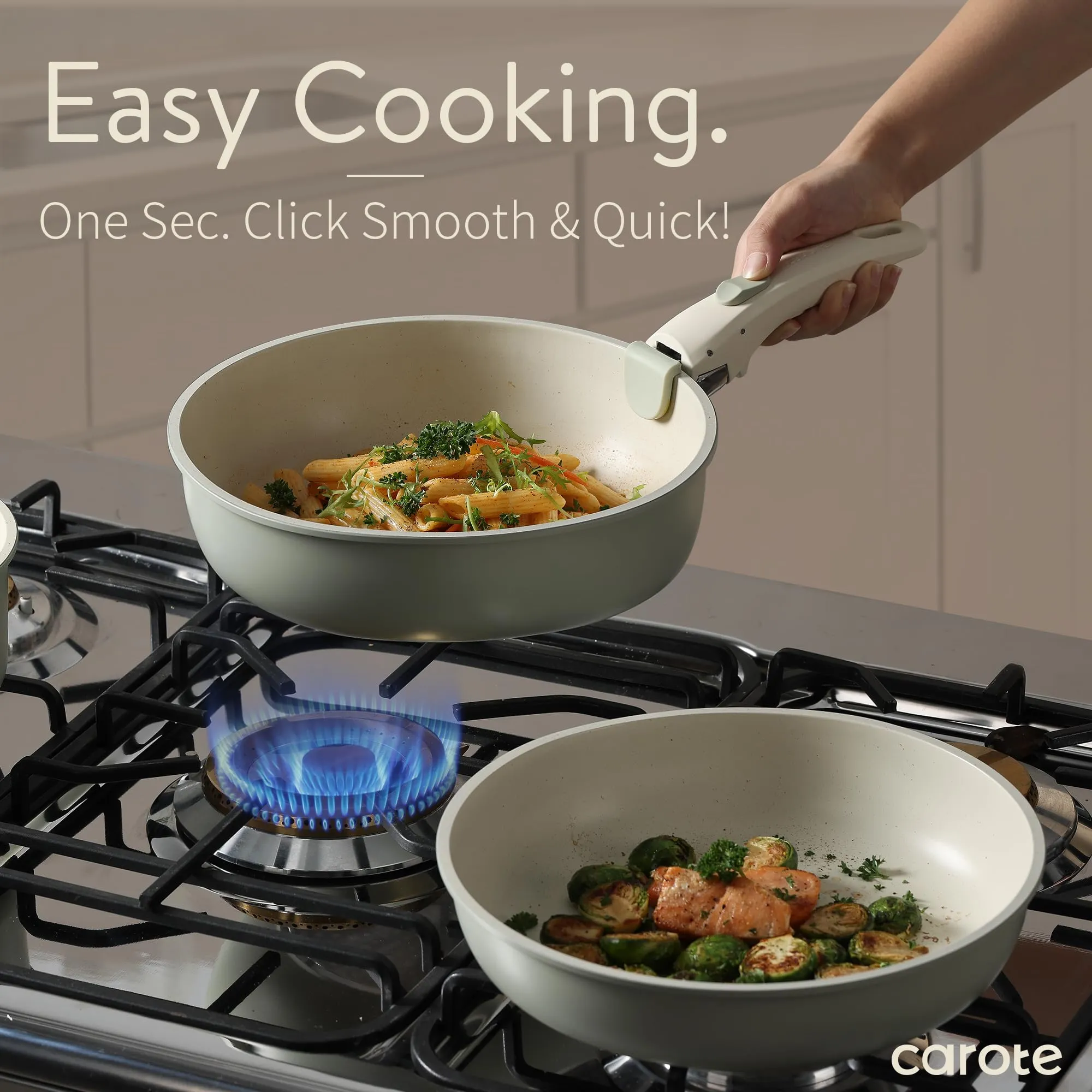 CAROTE Pots and Pans Set, Nonstick Cookware Set Detachable Handle, 11pcs Induction Kitchen Cookware Sets Non Stick with Removable Handle, RV Cookware Set, Oven Safe, Sage Green