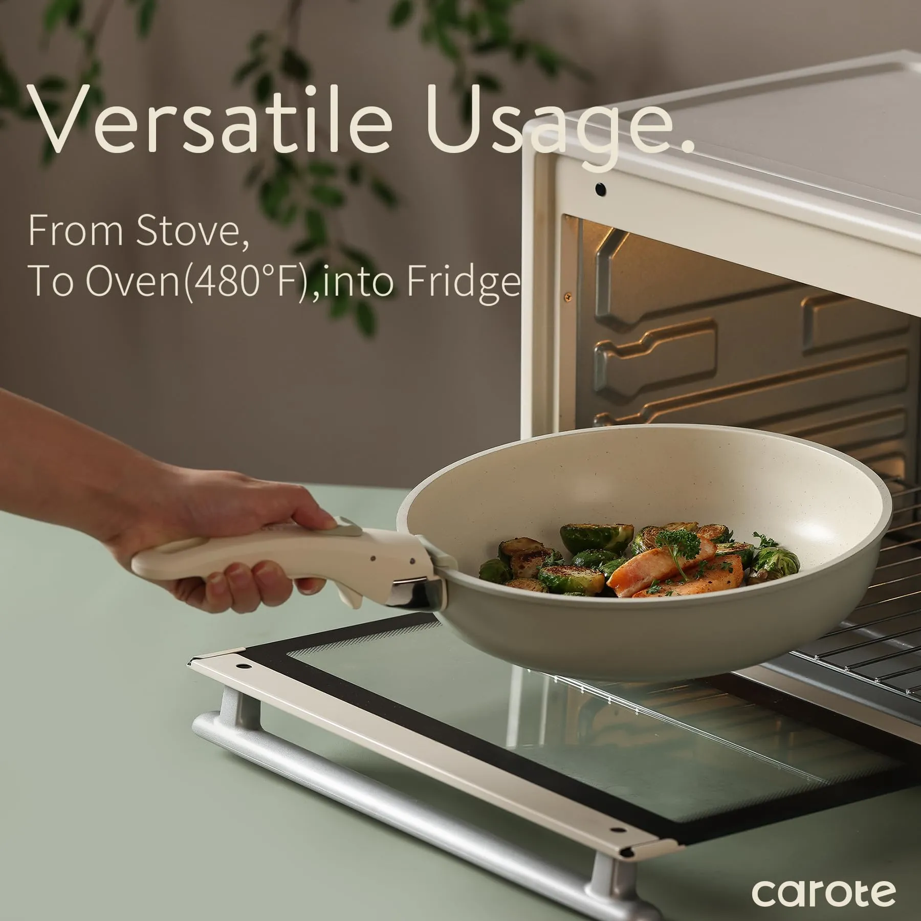 CAROTE Pots and Pans Set, Nonstick Cookware Set Detachable Handle, 11pcs Induction Kitchen Cookware Sets Non Stick with Removable Handle, RV Cookware Set, Oven Safe, Sage Green