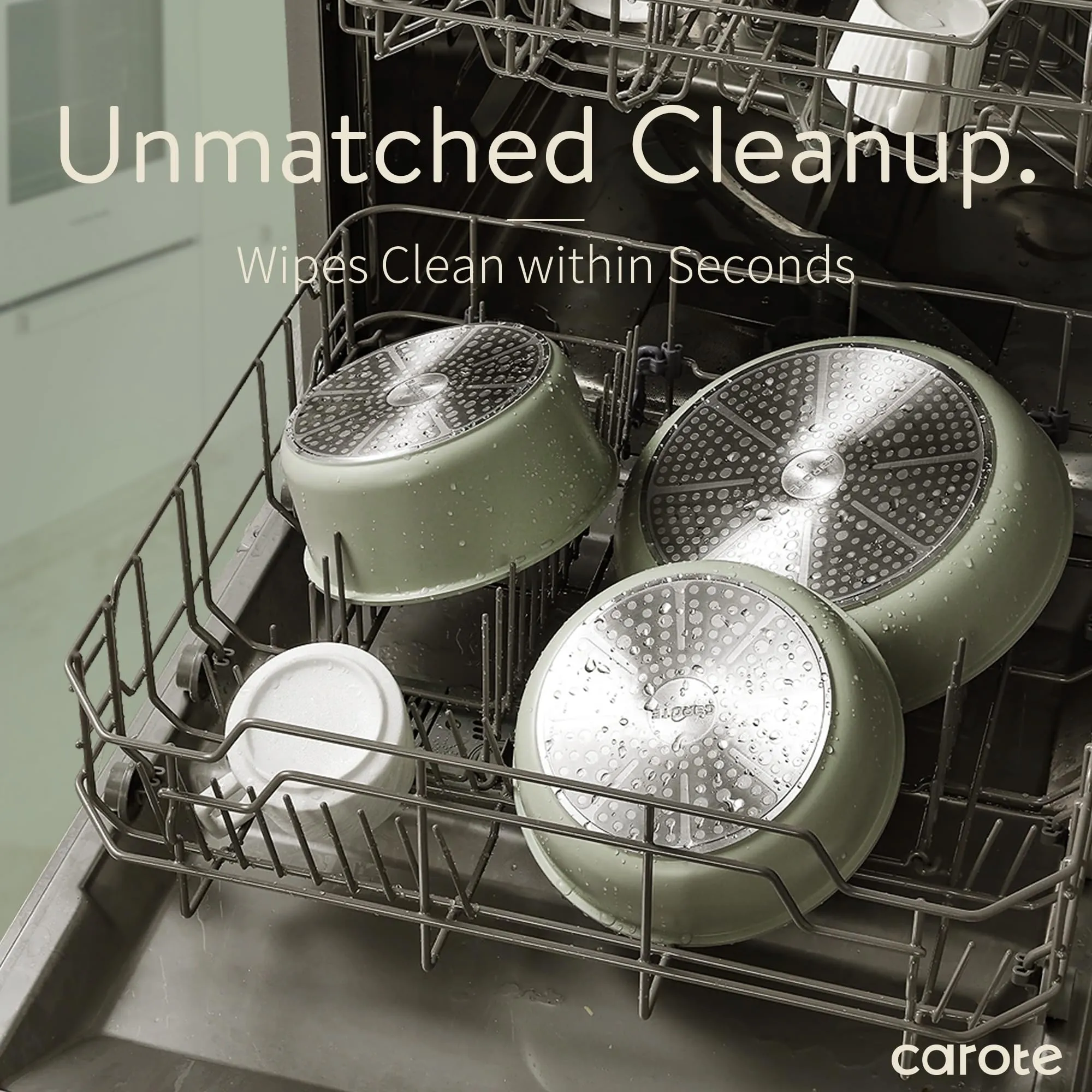 CAROTE Pots and Pans Set, Nonstick Cookware Set Detachable Handle, 11pcs Induction Kitchen Cookware Sets Non Stick with Removable Handle, RV Cookware Set, Oven Safe, Sage Green