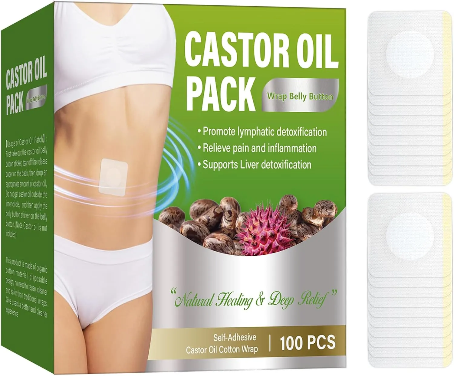 Castor Oil Pack Wrap, 100Pcs Castor Oil Belly Button Patch, Highly Absorbent and Anti-Seepage Belly Button Cover, Promotes Digestion & Easy to Use