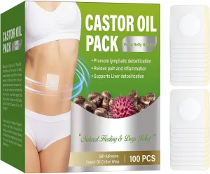 Castor Oil Pack Wrap, 100Pcs Castor Oil Belly Button Patch, Highly Absorbent and Anti-Seepage Belly Button Cover, Promotes Digestion & Easy to Use