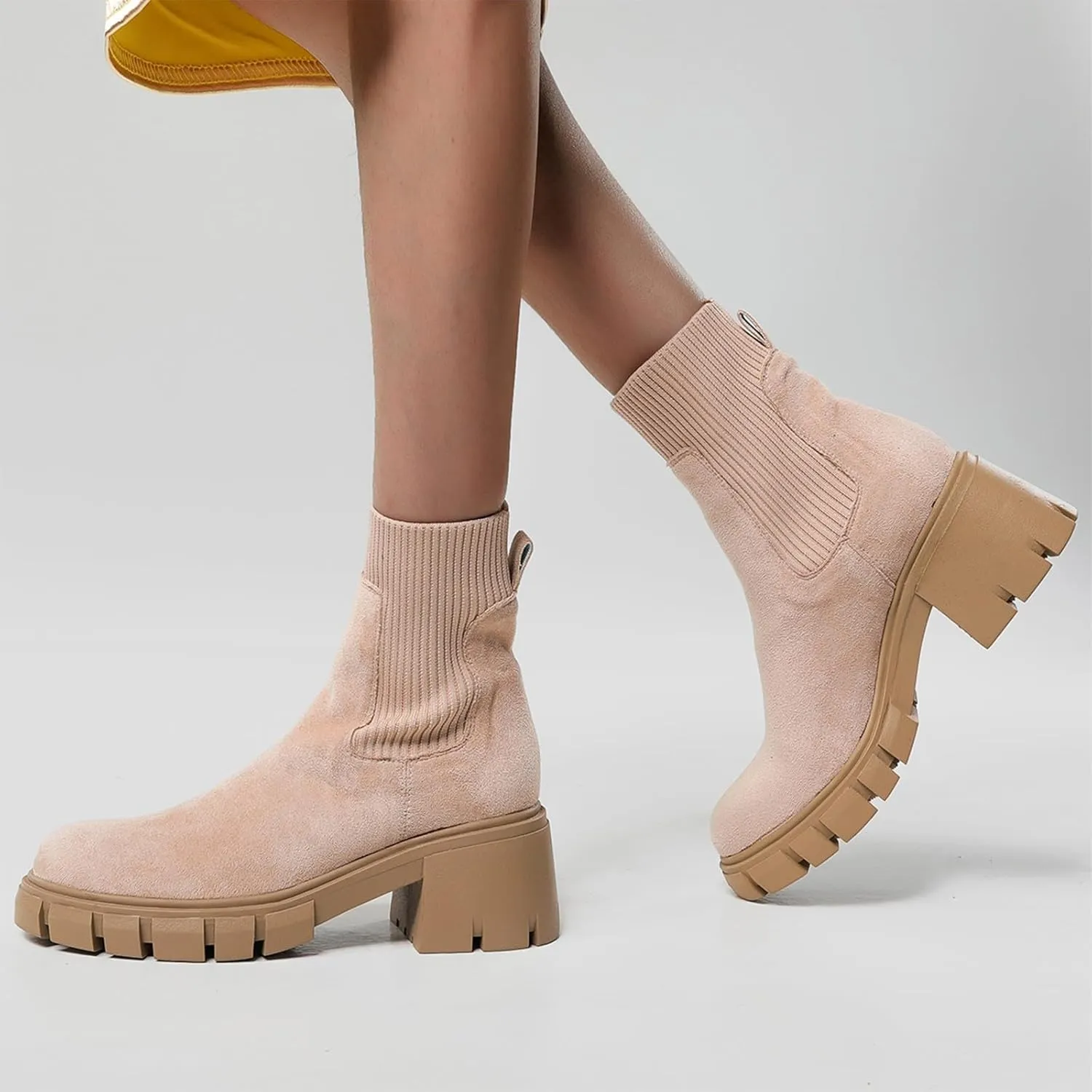 Cathalem Women's Ankle Boots 2024 New Chelsea Slip on Short Square-toe Booties Winter Fall Water Repellent Ankle Boots