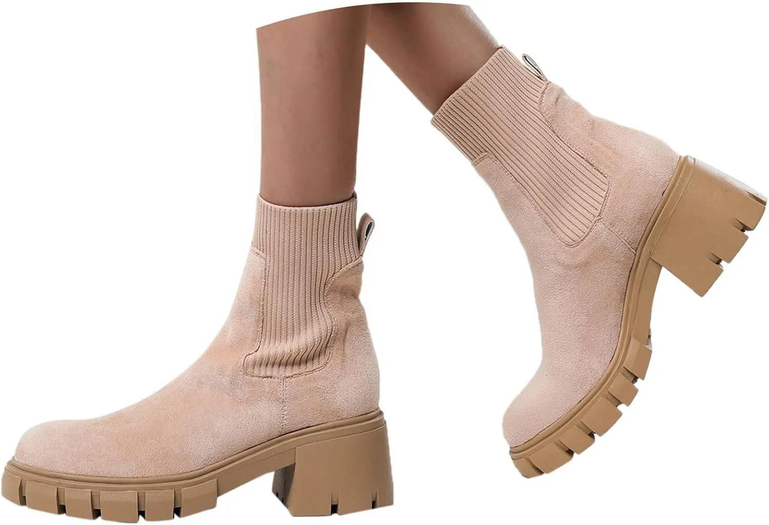 Cathalem Women's Ankle Boots 2024 New Chelsea Slip on Short Square-toe Booties Winter Fall Water Repellent Ankle Boots