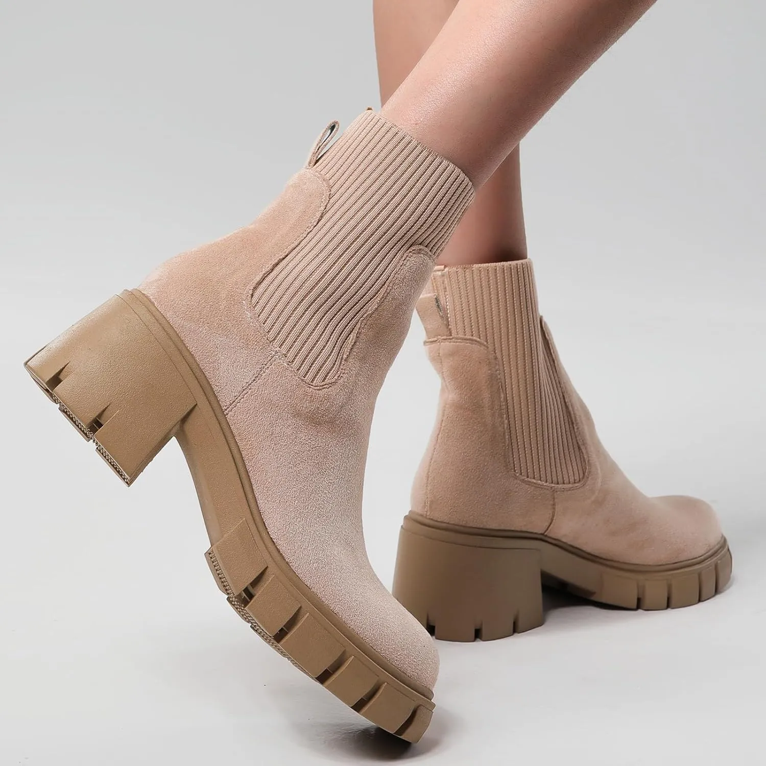 Cathalem Women's Ankle Boots 2024 New Chelsea Slip on Short Square-toe Booties Winter Fall Water Repellent Ankle Boots