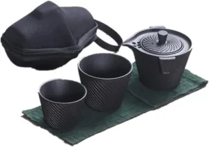 Ceramic Kung Fu Tea Set Travel Bag Teaware Pottery One Teapot and Two Teacups Portable Tea Pot and Cup Set