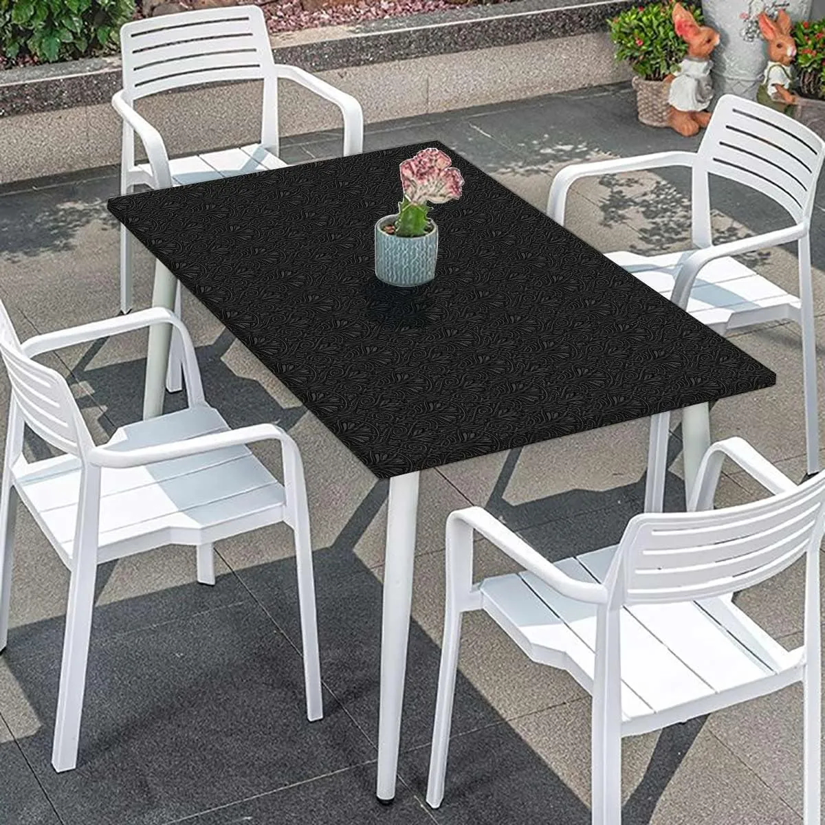 Charcoal Grey Fitted Tablecloth Antique Mild Ombre Shade Victorian Waterproof Wipeable Table Covers for Indoor, Outdoor Damask Fits up 5 Foot Tables