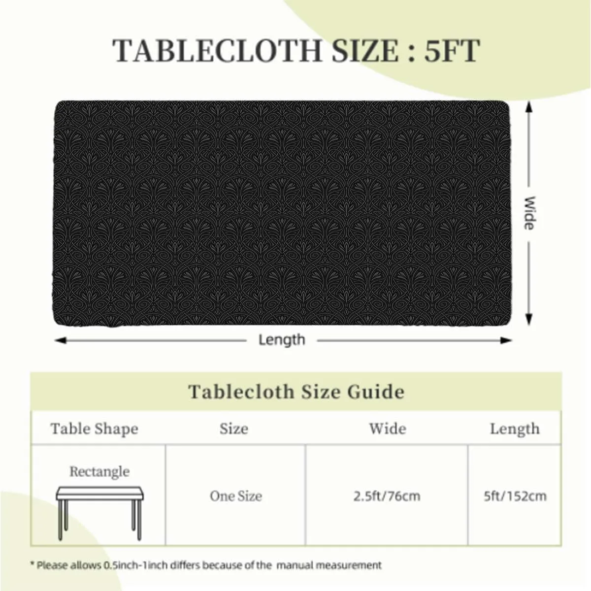 Charcoal Grey Fitted Tablecloth Antique Mild Ombre Shade Victorian Waterproof Wipeable Table Covers for Indoor, Outdoor Damask Fits up 5 Foot Tables