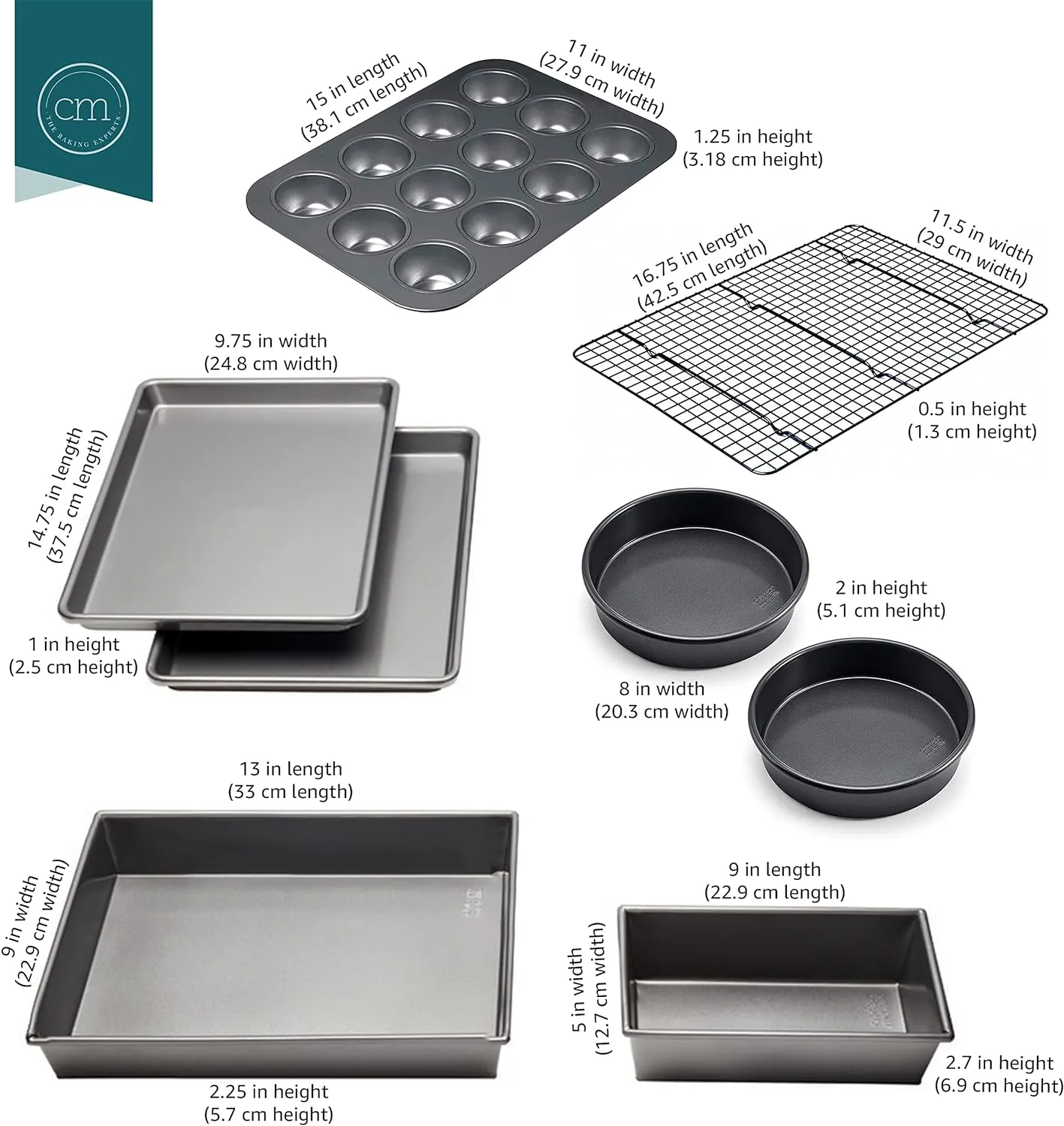 Chicago Metallic Professional Non-Stick 8-Piece Bakeware Set, Silver