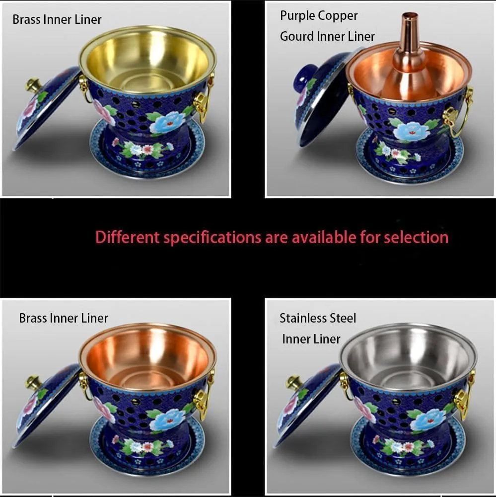 Chinese Traditional Hot Pot, 7 Inch Copper Hot Pot, Fast Heating, Durable & Easy Clean, for Family Dinners Gathering Barbecues Outdoor Picnic (Grassland style,Stainless steel liner)