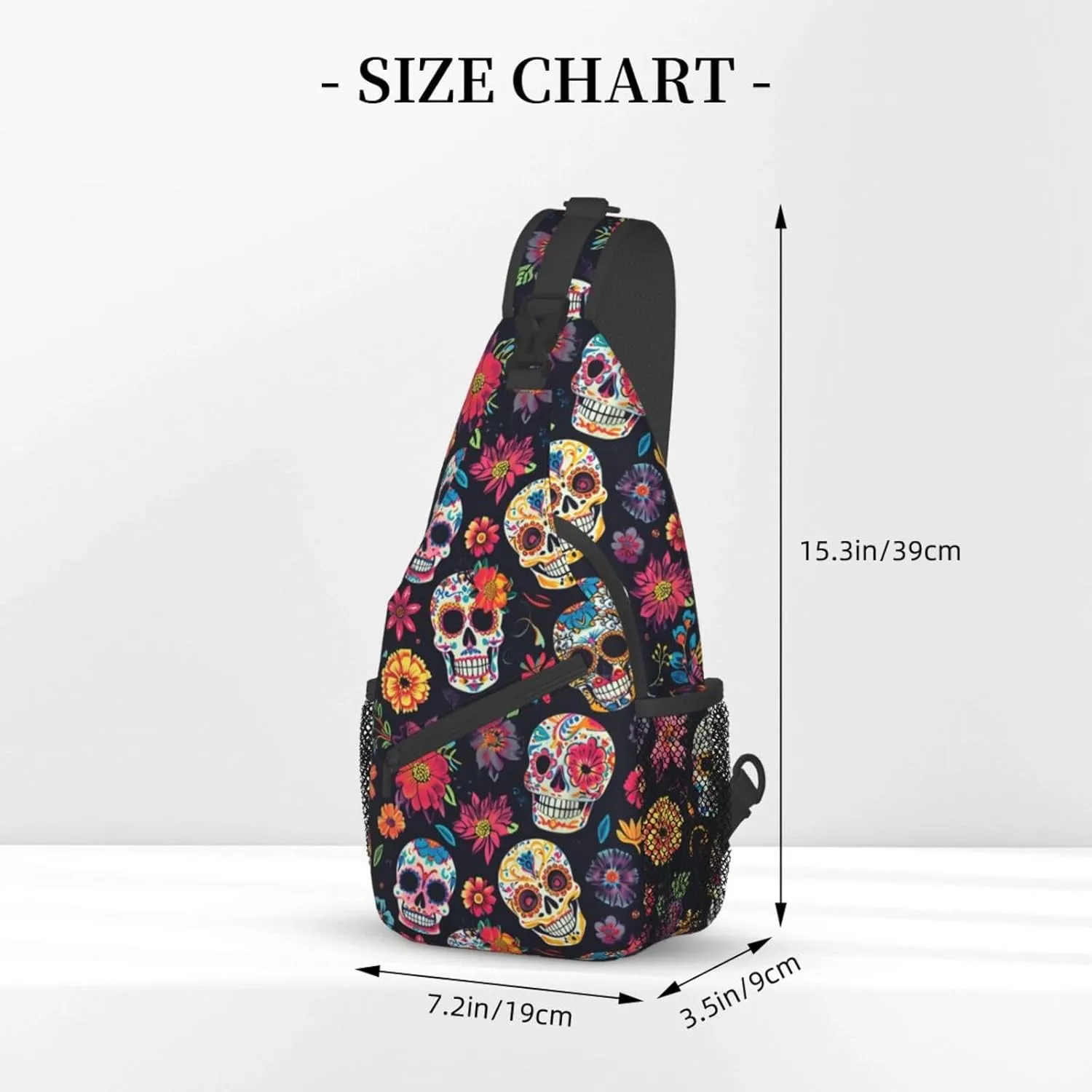Colorfully Sugar-Skull Sling Backpack Hiking Backpack Crossbody Bag Sports Lightweight And waterproof Chest Bag Shoulder Bag For Women Men