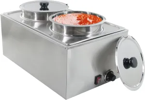 Commercial Food Warmer 2X8L Round Pot Steam Table Food Warmer Buffet Bain Marie with Temperature Control & Lids, Electric Soup Warmer for Catering and Restaurants - 120V, 1200W