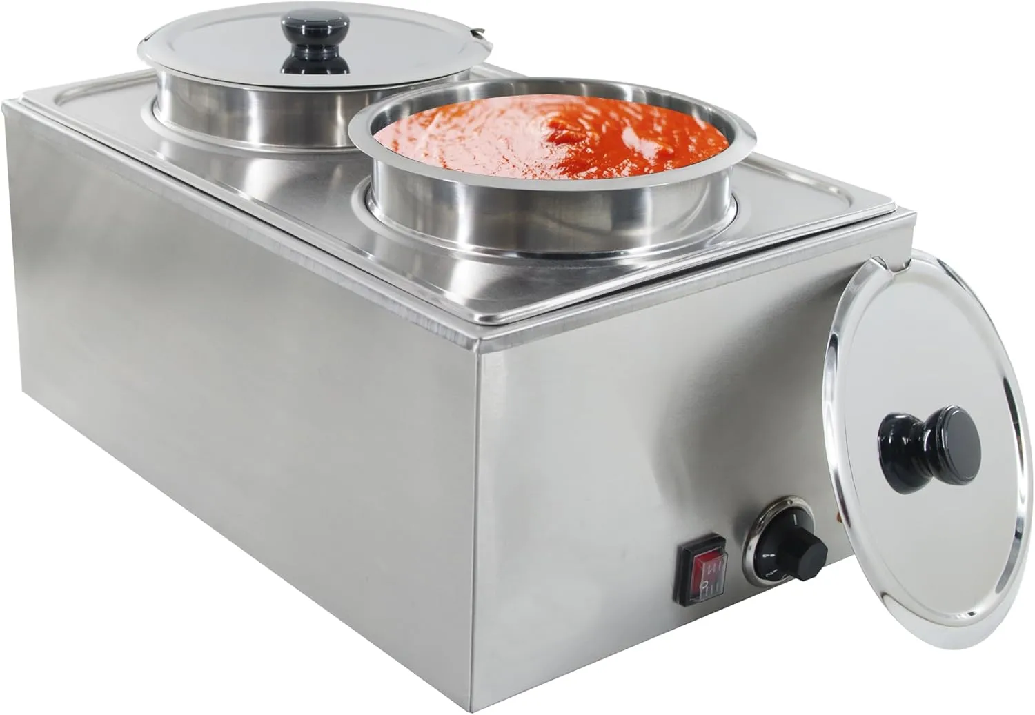 Commercial Food Warmer 2X8L Round Pot Steam Table Food Warmer Buffet Bain Marie with Temperature Control & Lids, Electric Soup Warmer for Catering and Restaurants - 120V, 1200W