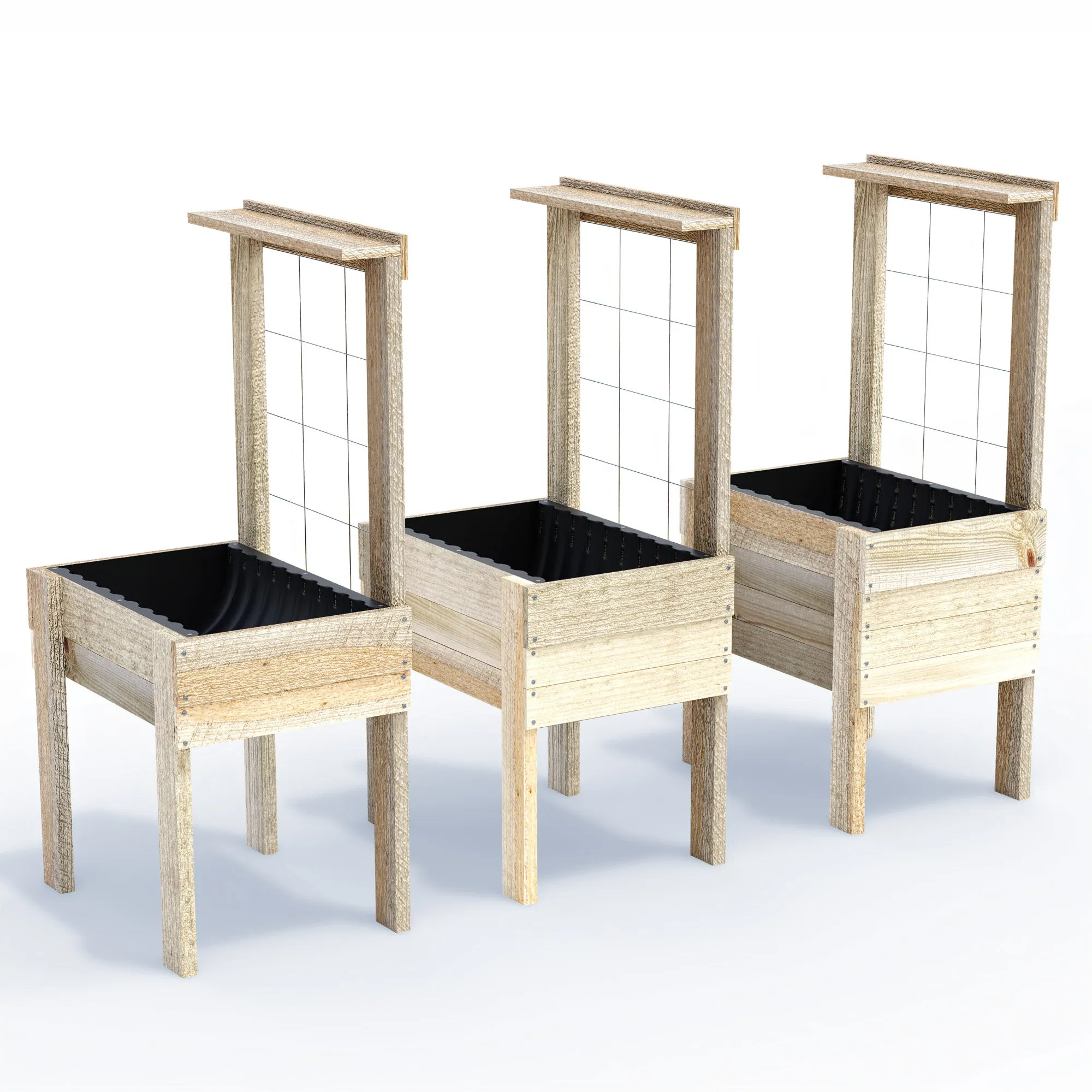 COMPACT Raised Garden Bed with Trellis & Pot Shelf - Timber 81x60x80cm(H)