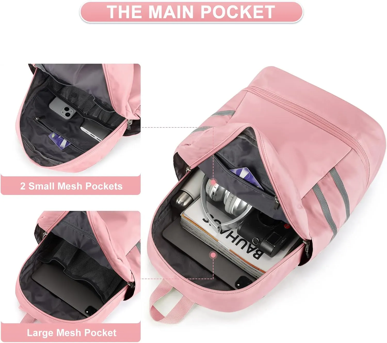 coofay Gym Backpack for Women Waterproof Backpack with Shoe Compartment Lightweight Travel Backpack Sports Backpack Small Gym Bag Pink