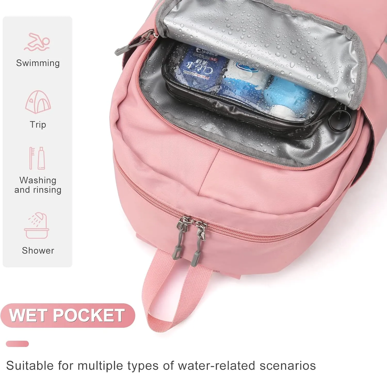 coofay Gym Backpack for Women Waterproof Backpack with Shoe Compartment Lightweight Travel Backpack Sports Backpack Small Gym Bag Pink