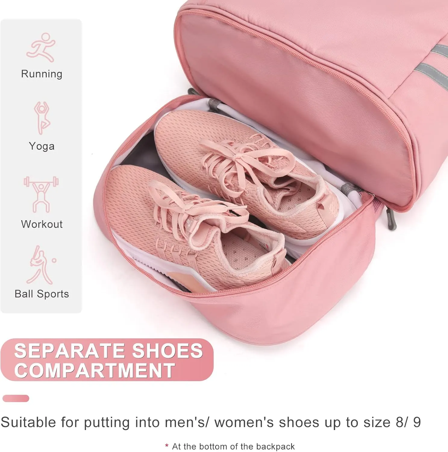 coofay Gym Backpack for Women Waterproof Backpack with Shoe Compartment Lightweight Travel Backpack Sports Backpack Small Gym Bag Pink