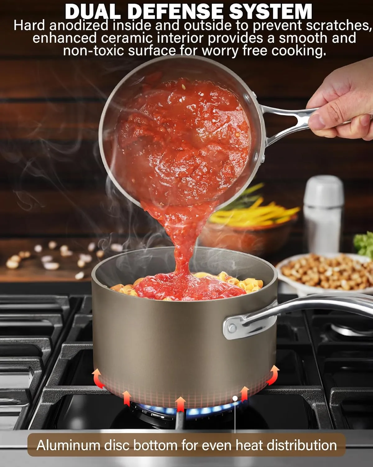 Cooks Standard 3-Quart Saucepan Hard Anodized Ceramic Nonstick with Glass Lid, Classic Small Cooking Sauce pot Mini Milk Pan, Induction Compatible, Bronze
