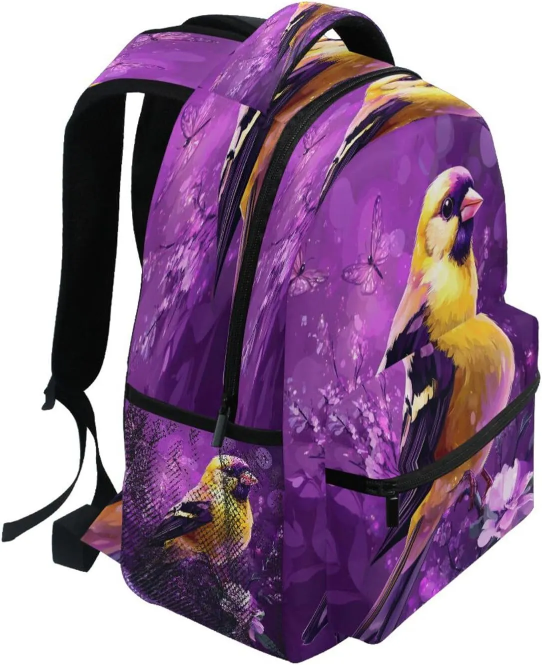 Cool Backpacks for Women Men Waterproof Laptop Bag with Chest Strap Gift Men & Women Beauty Goldfinch Birds Purple