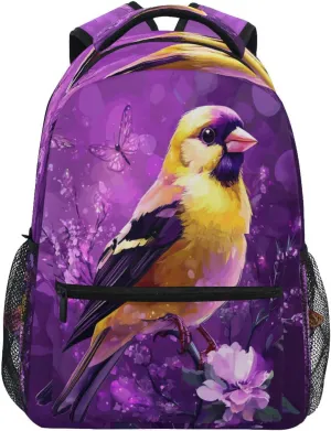 Cool Backpacks for Women Men Waterproof Laptop Bag with Chest Strap Gift Men & Women Beauty Goldfinch Birds Purple