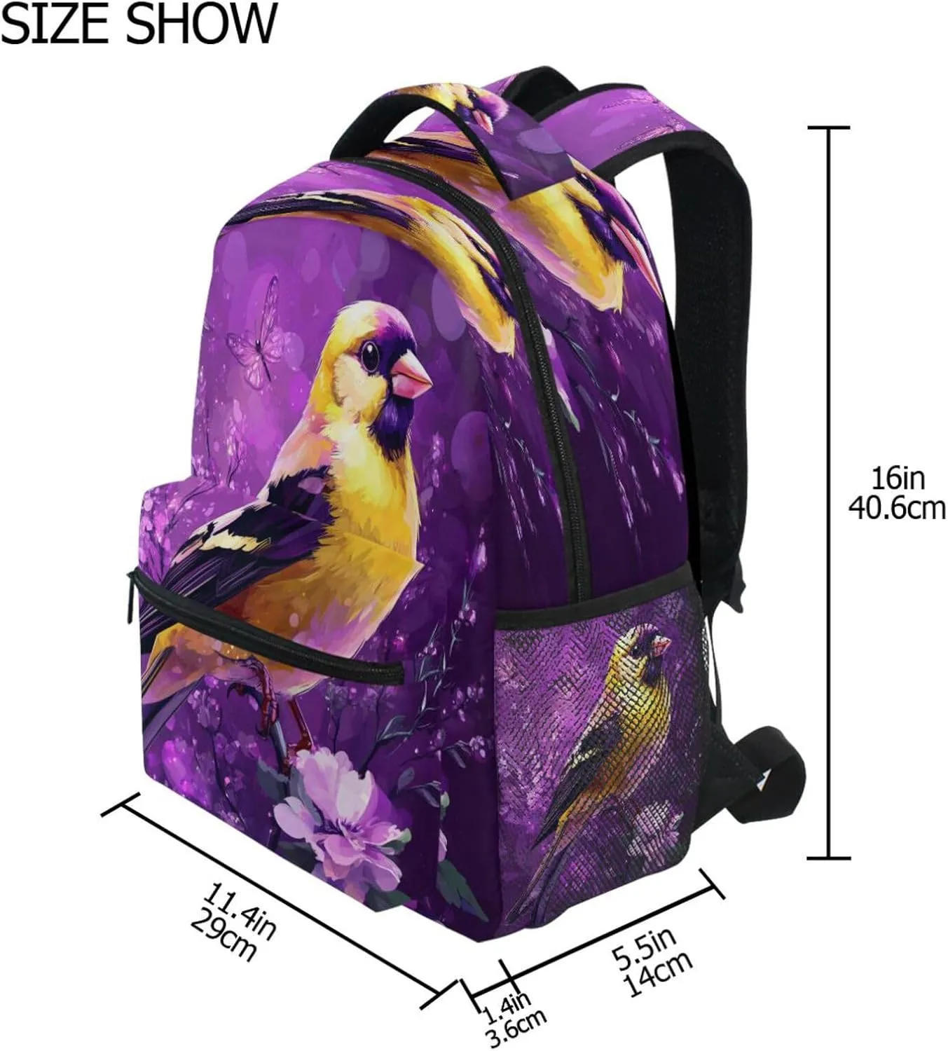 Cool Backpacks for Women Men Waterproof Laptop Bag with Chest Strap Gift Men & Women Beauty Goldfinch Birds Purple