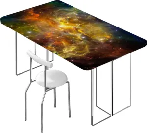 Coral Multicolor Elastic Fitted Tablecloths, Galaxy Design Picnic Table Tablecloth Covers Set for Picnics Indoor and Outdoor Dining Fantasy Art Fits up 4 Foot Tables