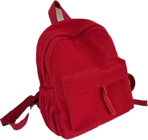 Corduroy Mini Backpack, Cute Corduroy Double, Vintage Mini Fashion Casual Aesthetic Backpack, for Daily and Travel (Red)