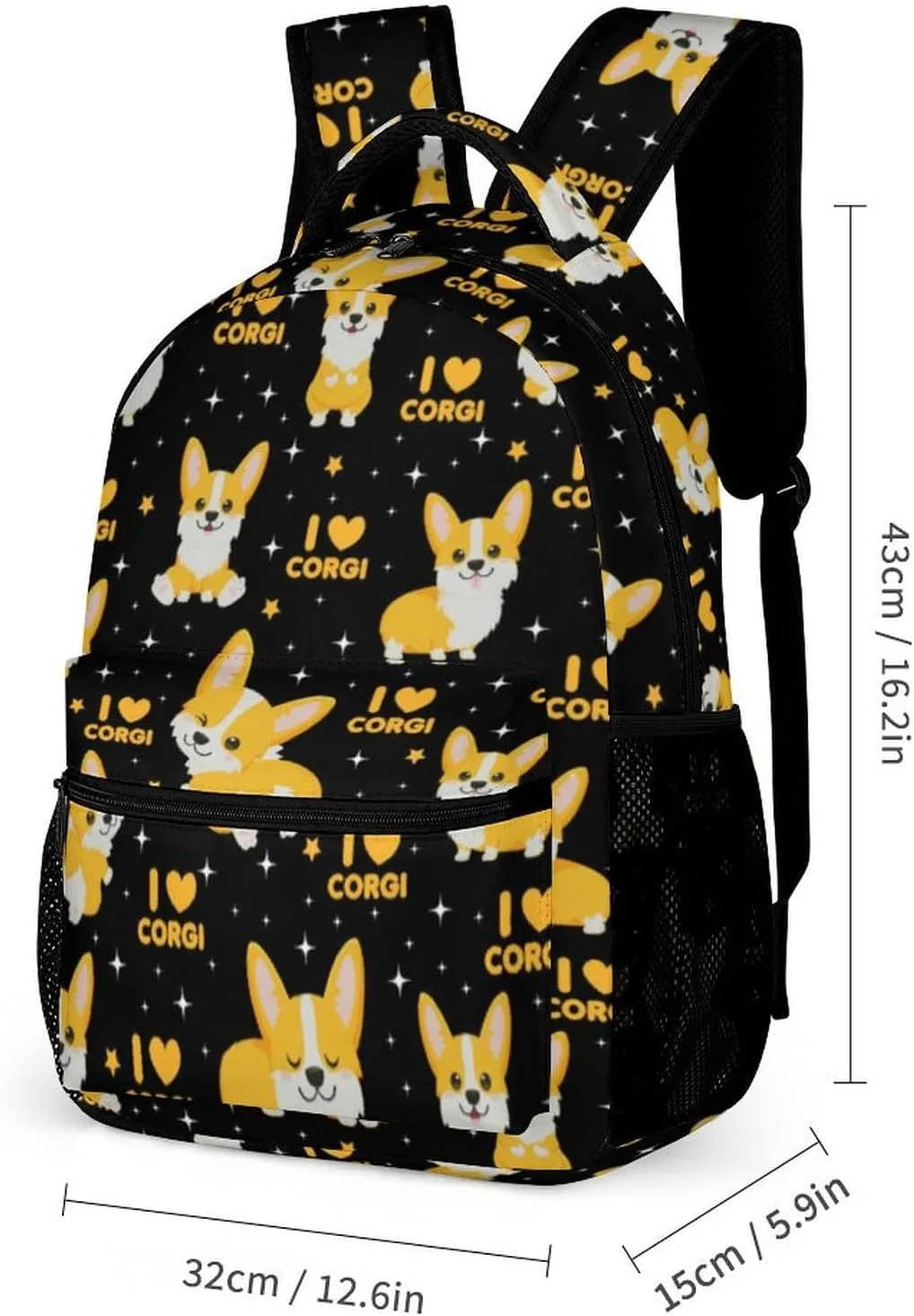 Corgi Dog School Backpack for Kids Girls Boys, 16 Inch Cute Corgi Dogs Themed Bookbag, Personalized School Backpack for Students Children, Lightweight, Large Capacity
