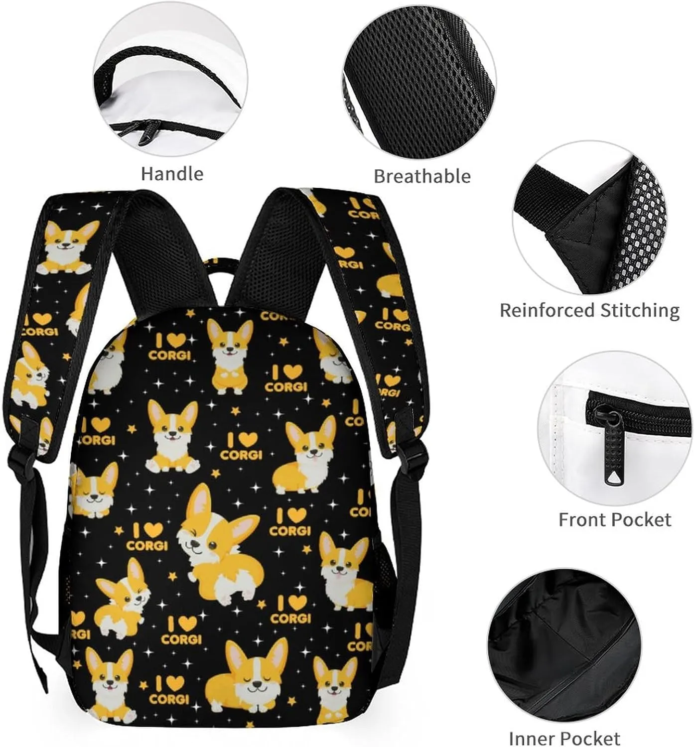 Corgi Dog School Backpack for Kids Girls Boys, 16 Inch Cute Corgi Dogs Themed Bookbag, Personalized School Backpack for Students Children, Lightweight, Large Capacity