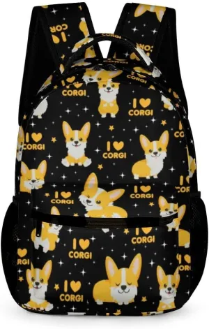 Corgi Dog School Backpack for Kids Girls Boys, 16 Inch Cute Corgi Dogs Themed Bookbag, Personalized School Backpack for Students Children, Lightweight, Large Capacity