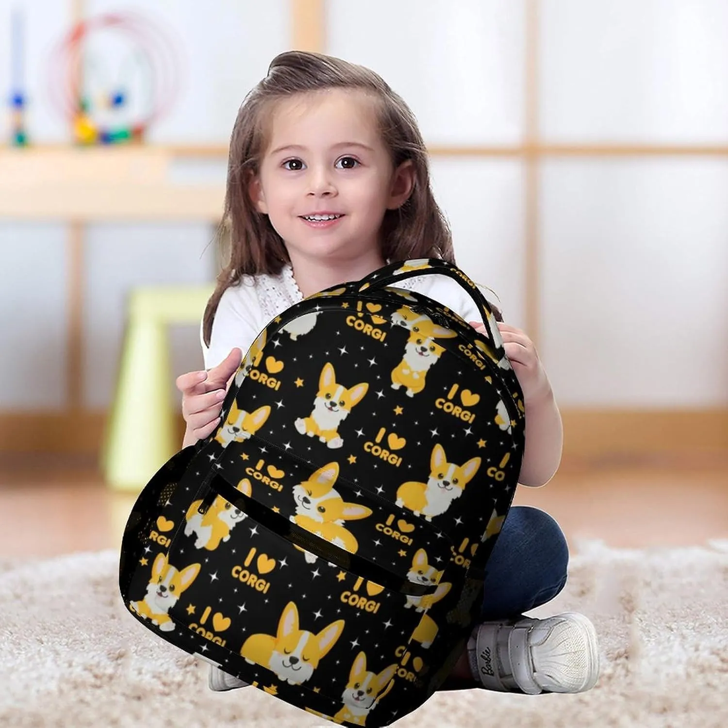 Corgi Dog School Backpack for Kids Girls Boys, 16 Inch Cute Corgi Dogs Themed Bookbag, Personalized School Backpack for Students Children, Lightweight, Large Capacity