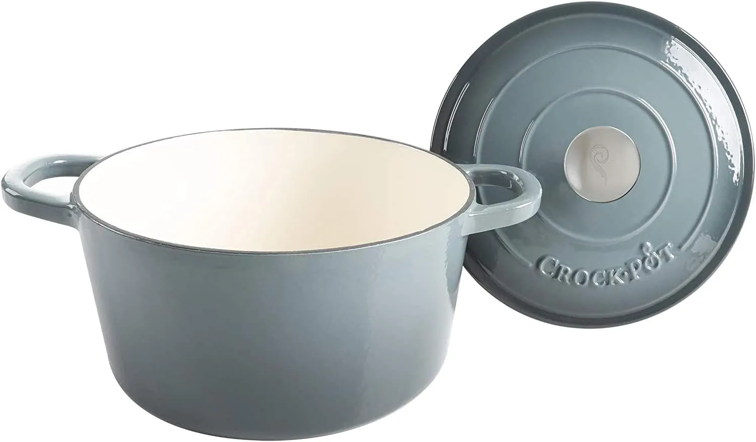 Crock Pot Artisan 5 Quart Enameled Cast Iron Round Dutch Oven, Slate Gray