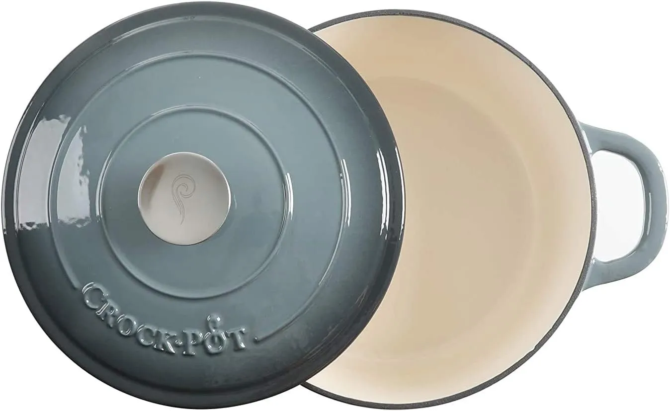 Crock Pot Artisan 5 Quart Enameled Cast Iron Round Dutch Oven, Slate Gray