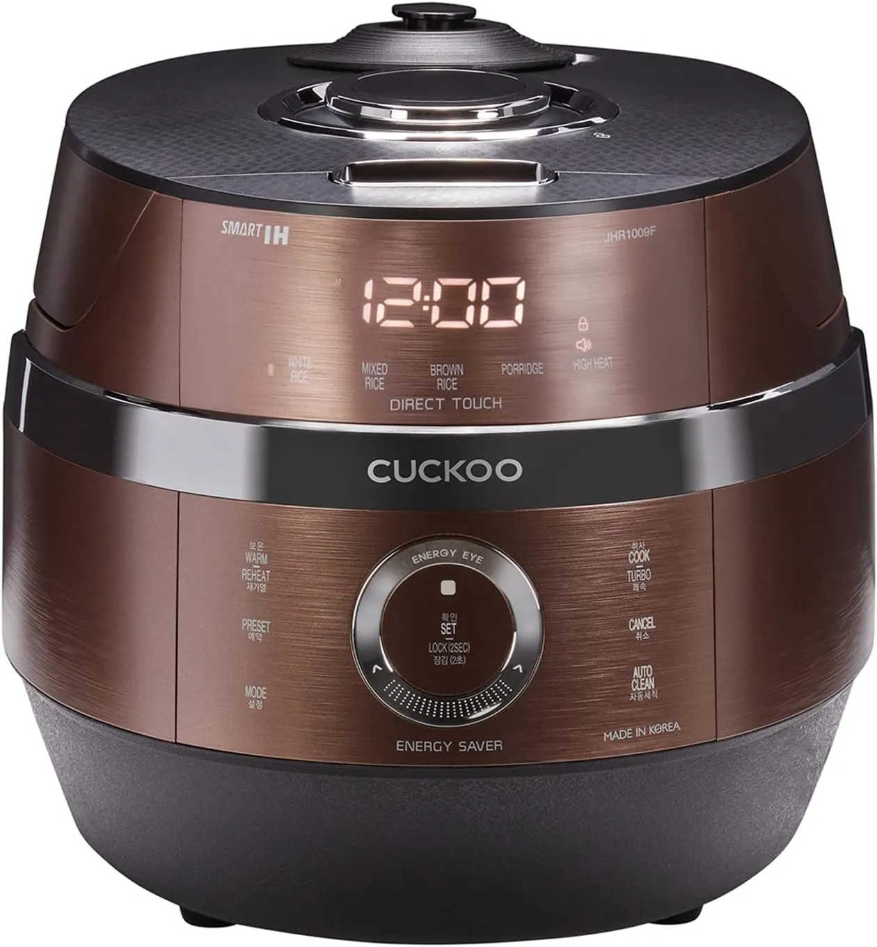 CUCKOO CRP-JHR0609F 6-Cup (Uncooked) / 12-Cup (Cooked) Induction Heating Pressure Rice Cooker with Nonstick Inner Pot, 16 Menu Options, Fuzzy Logic Tech, 3 Voice Guide, Auto Clean (Copper/Black)