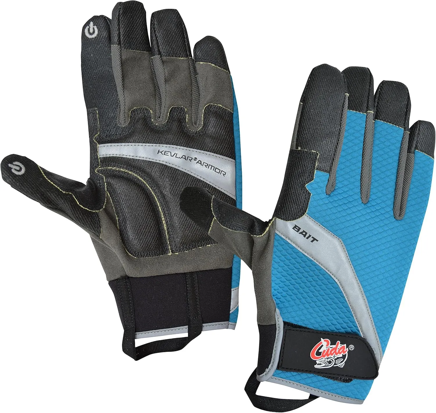 CUDA Bait Cutting Durable Velcro Secured Water Repellent Fishing Gloves with Cut Resistant Padded Palms, Thumb and Index Finger Touchscreen Control