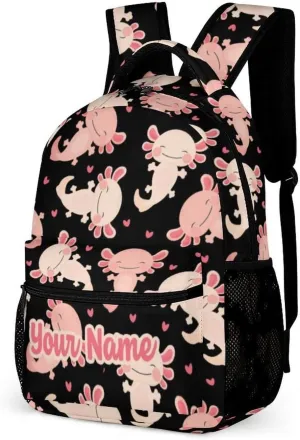 Custom Axolotl School Backpack for Kids Girls Boys, 16 Inch Cute Axolotls Themed Bookbag, Personalized School Backpack for Students Children, Lightweight, Large Capacity