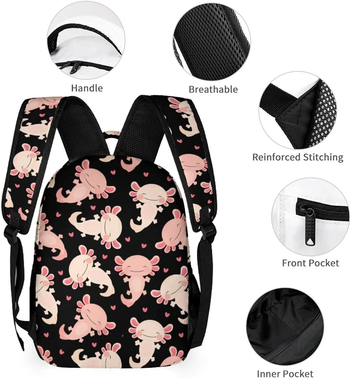 Custom Axolotl School Backpack for Kids Girls Boys, 16 Inch Cute Axolotls Themed Bookbag, Personalized School Backpack for Students Children, Lightweight, Large Capacity