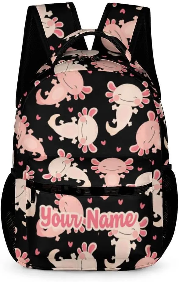 Custom Axolotl School Backpack for Kids Girls Boys, 16 Inch Cute Axolotls Themed Bookbag, Personalized School Backpack for Students Children, Lightweight, Large Capacity