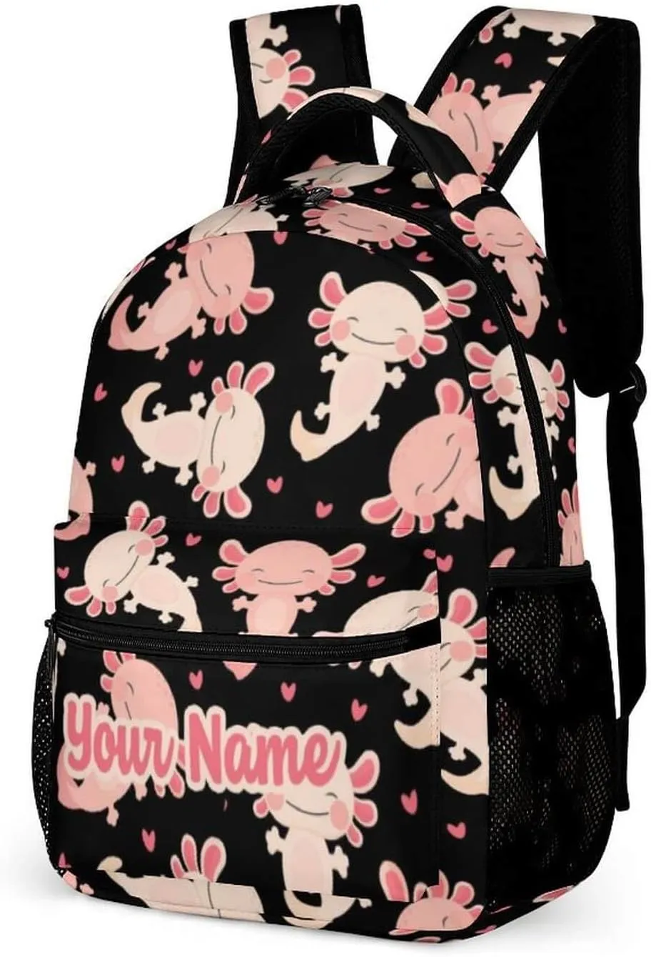 Custom Axolotl School Backpack for Kids Girls Boys, 16 Inch Cute Axolotls Themed Bookbag, Personalized School Backpack for Students Children, Lightweight, Large Capacity