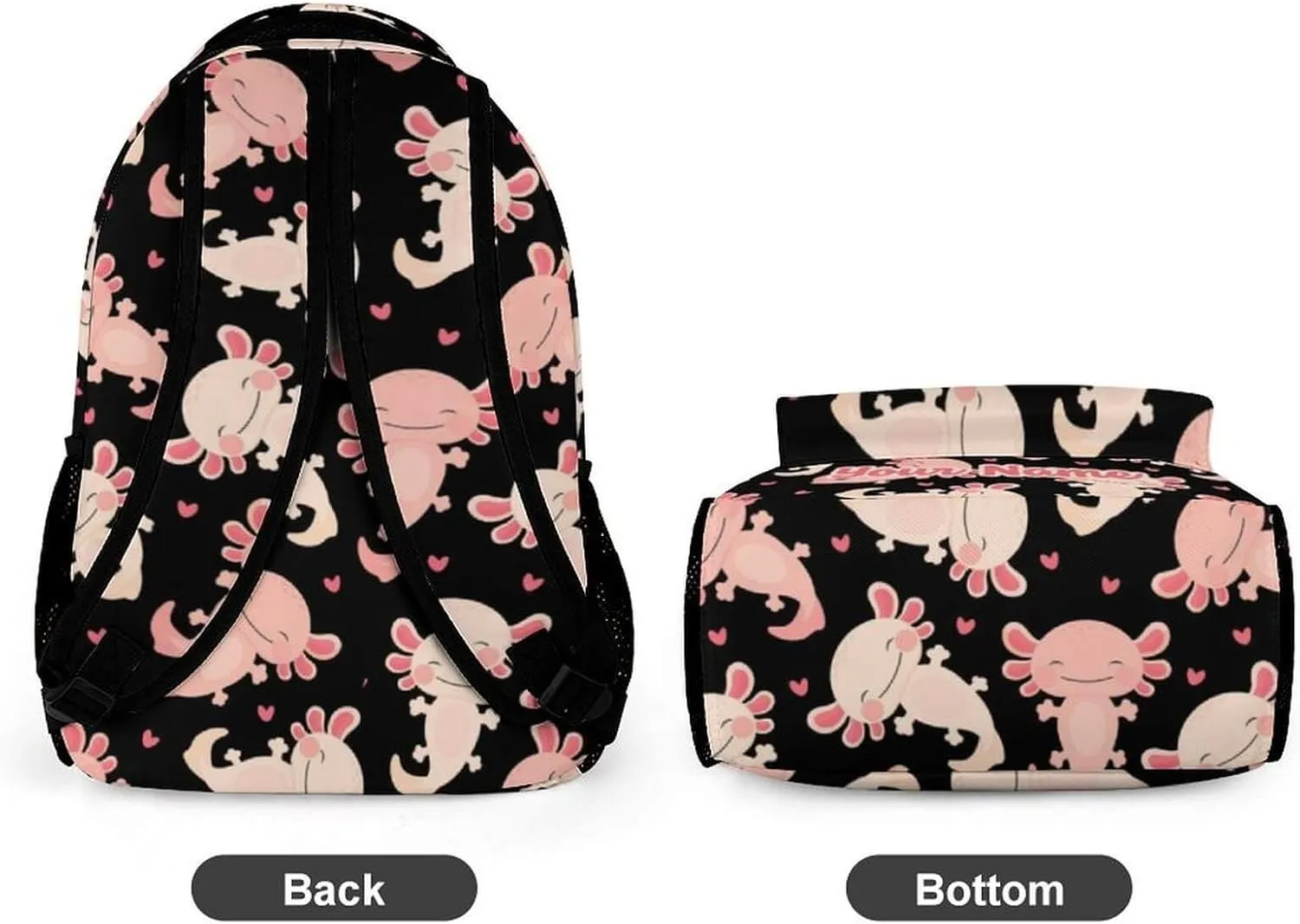 Custom Axolotl School Backpack for Kids Girls Boys, 16 Inch Cute Axolotls Themed Bookbag, Personalized School Backpack for Students Children, Lightweight, Large Capacity