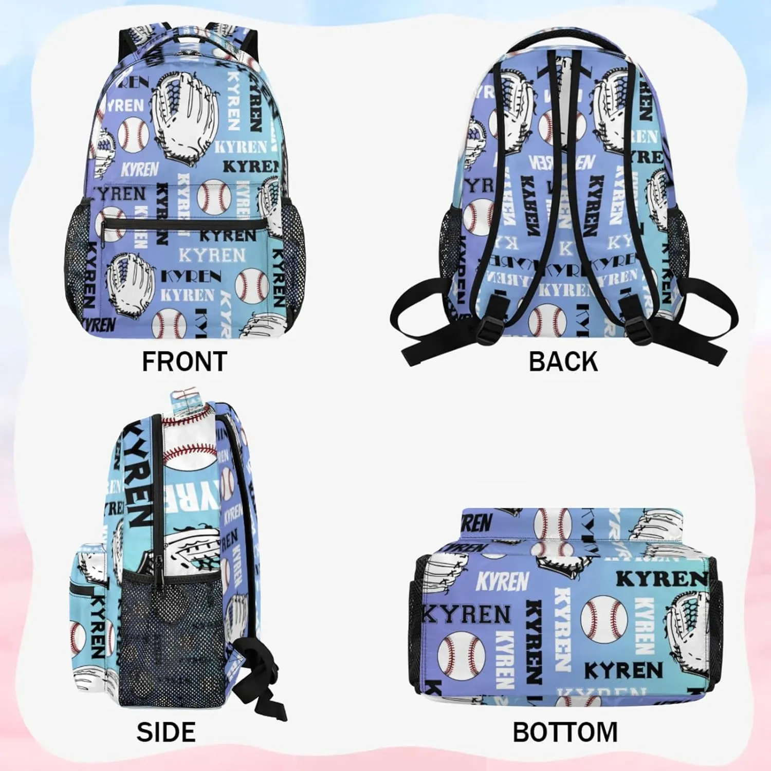 Custom Baseball Backpack for Men Women, Personalized Laptop Backpack with Name, Sports Bag Lightweight Daypack for Travel Camping, Blue Purple