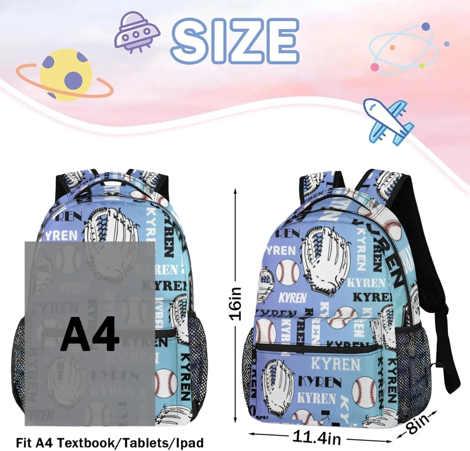 Custom Baseball Backpack for Men Women, Personalized Laptop Backpack with Name, Sports Bag Lightweight Daypack for Travel Camping, Blue Purple