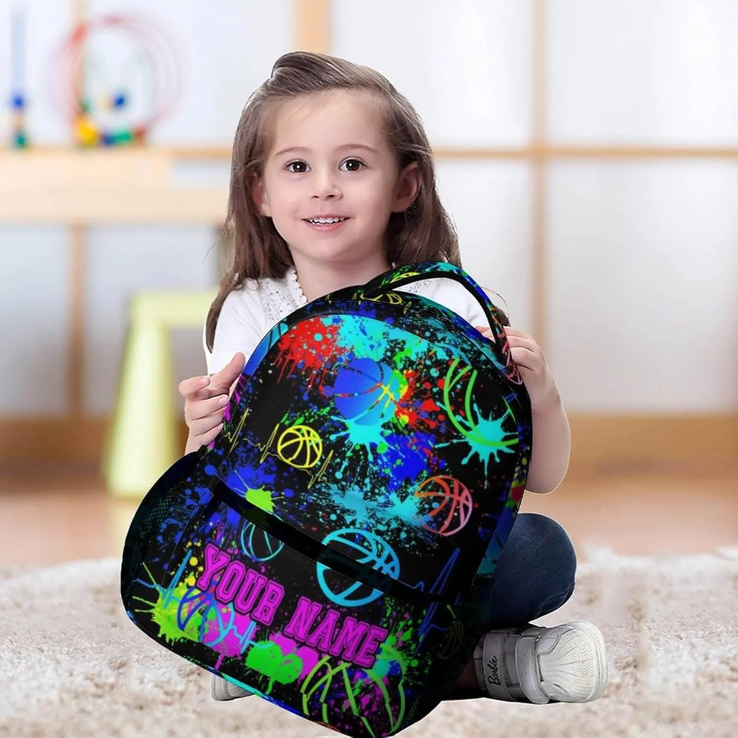 Custom Basketball School Backpack for Kids Girls Boys, 16 Inch Cool Basketball Themed Bookbag, Personality School Backpack for Students Children, sustainable, Lightweight, Large Capacity