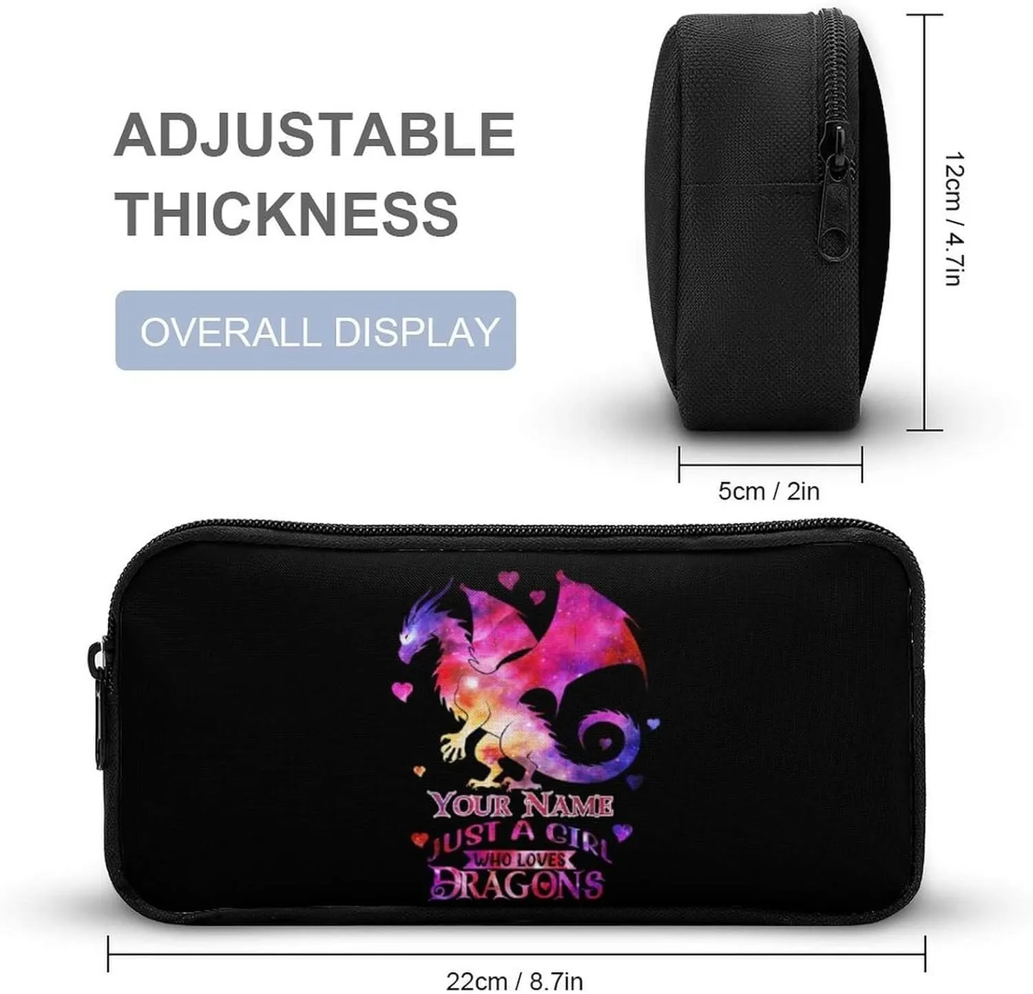 Custom Dragon Backpack with Lunch Box & Pencil Case, 16 Inch Cute Dragon Bookbag for Kids Girls Boys School, School Backpack for Students Children, Lightweight, Large Capacity