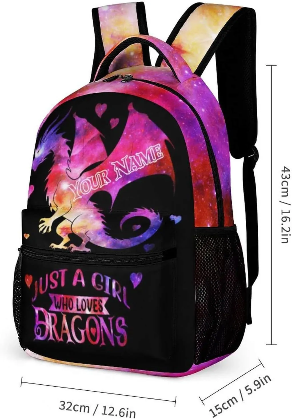 Custom Dragon Backpack with Lunch Box & Pencil Case, 16 Inch Cute Dragon Bookbag for Kids Girls Boys School, School Backpack for Students Children, Lightweight, Large Capacity