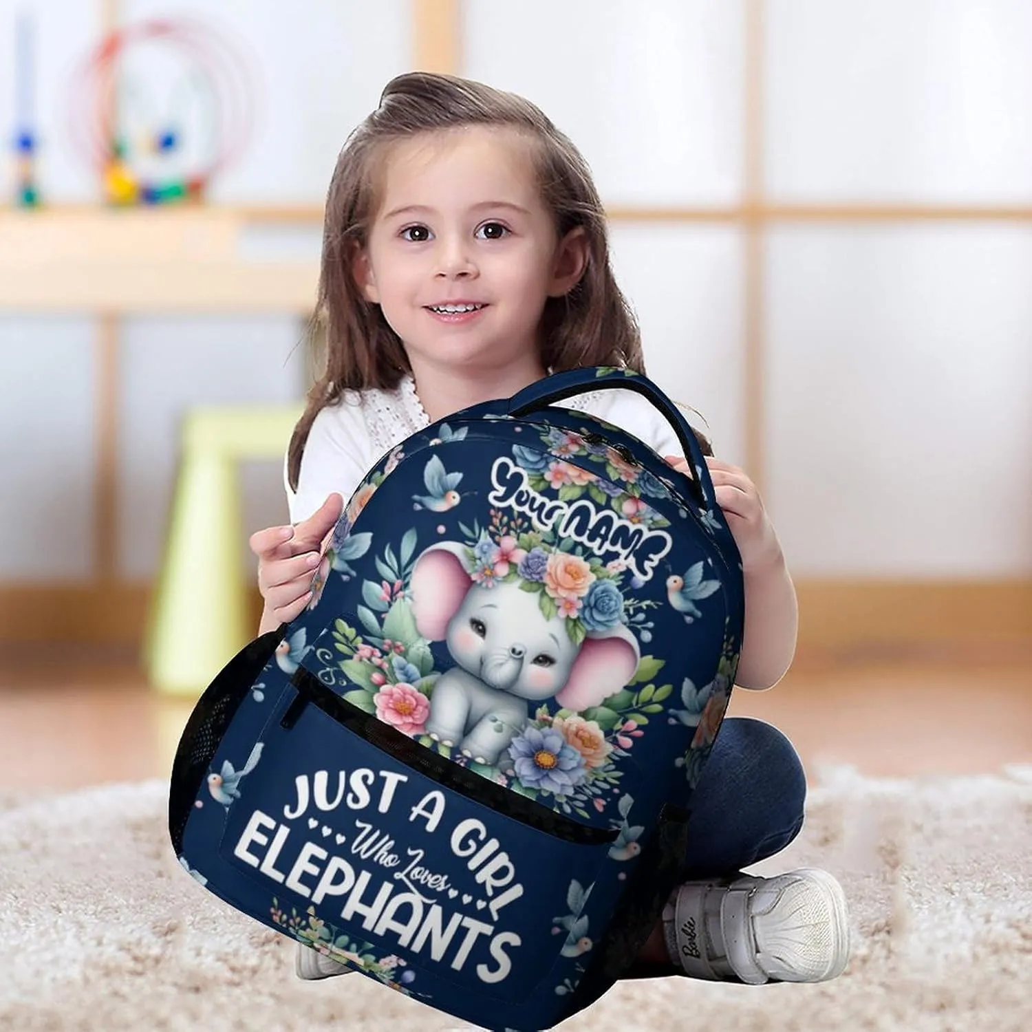 Custom Elephant School Backpack for Kids Girls Boys, 16 Inch Cute Elephant Themed Bookbag, Personalized School Backpack for Students Children, sustainable, Lightweight, Large Capacity