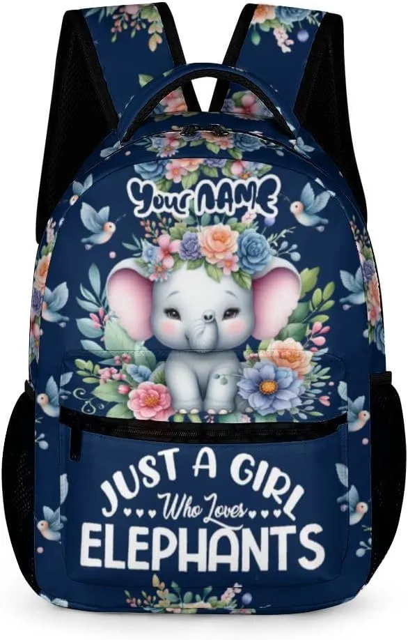 Custom Elephant School Backpack for Kids Girls Boys, 16 Inch Cute Elephant Themed Bookbag, Personalized School Backpack for Students Children, sustainable, Lightweight, Large Capacity