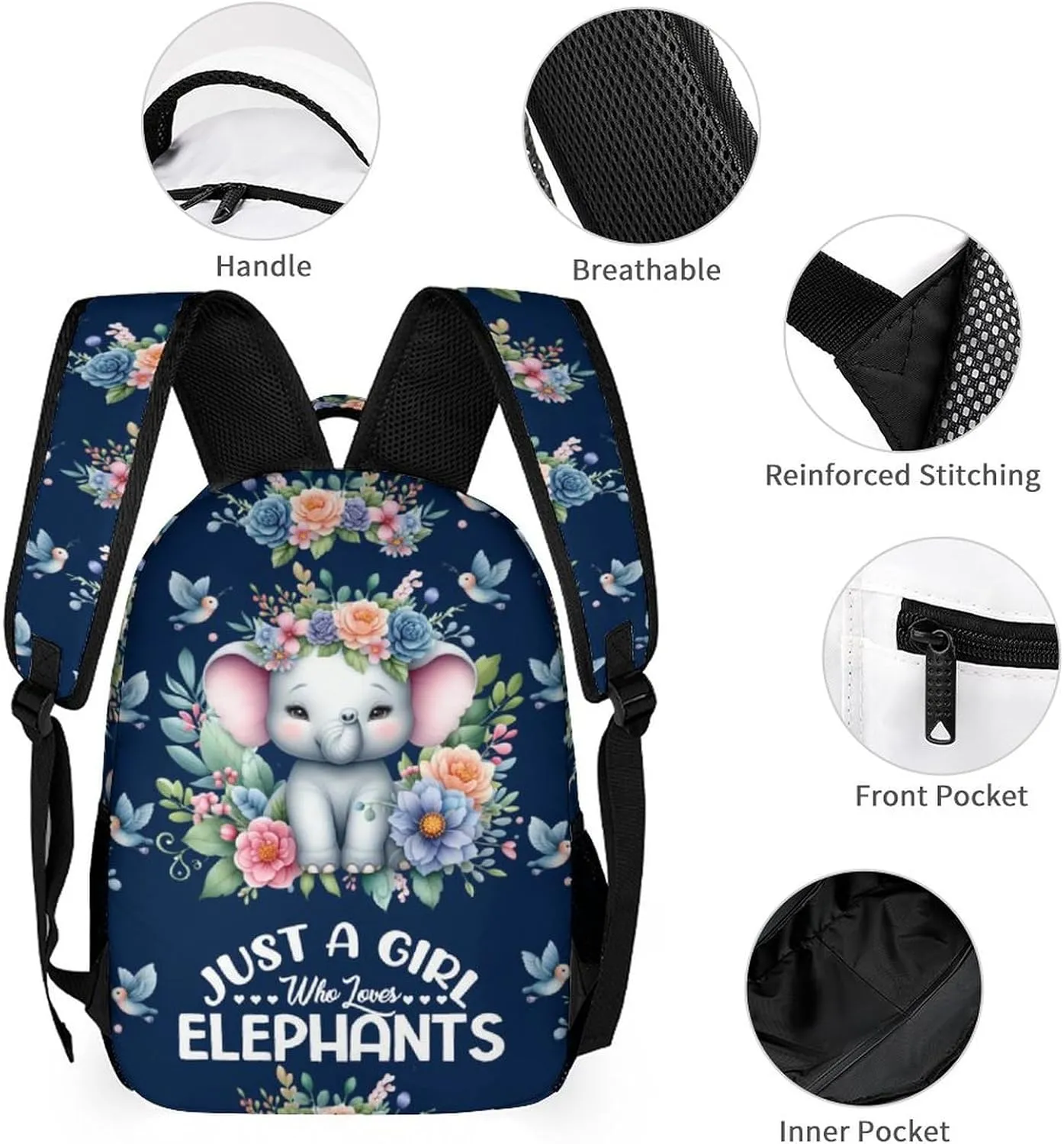 Custom Elephant School Backpack for Kids Girls Boys, 16 Inch Cute Elephant Themed Bookbag, Personalized School Backpack for Students Children, sustainable, Lightweight, Large Capacity