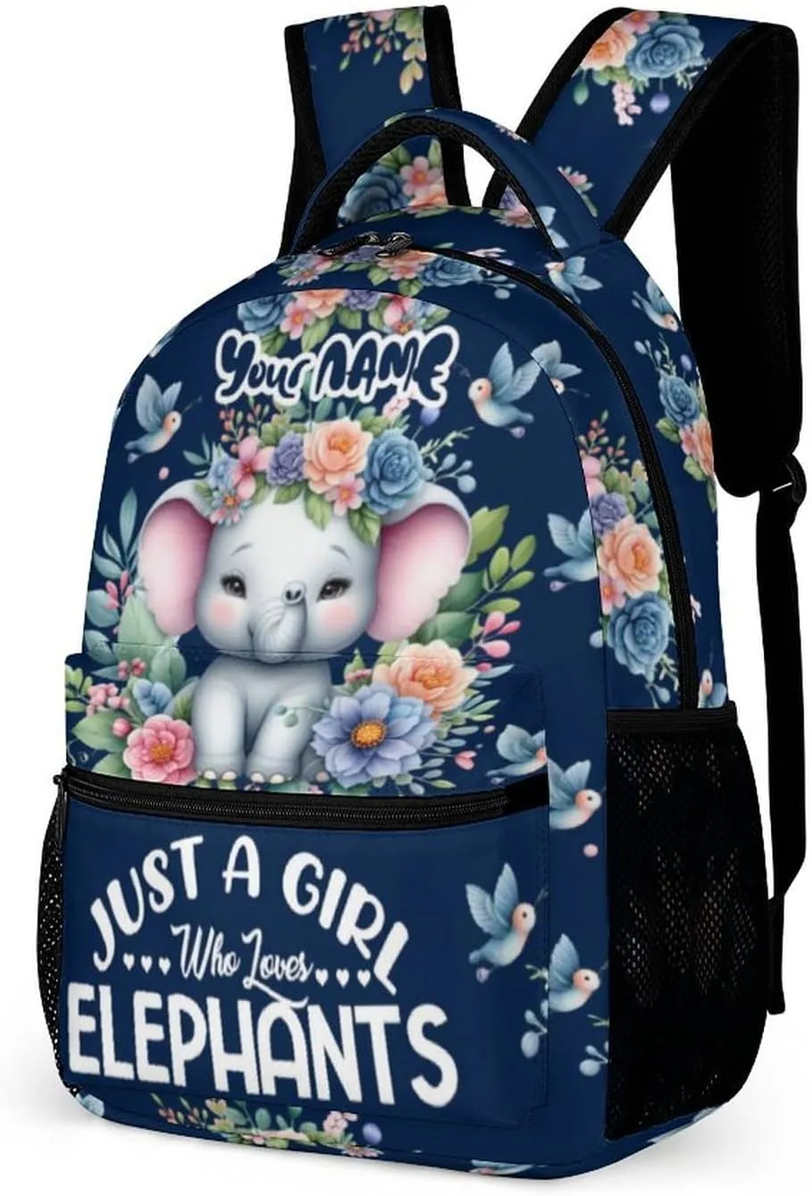 Custom Elephant School Backpack for Kids Girls Boys, 16 Inch Cute Elephant Themed Bookbag, Personalized School Backpack for Students Children, sustainable, Lightweight, Large Capacity