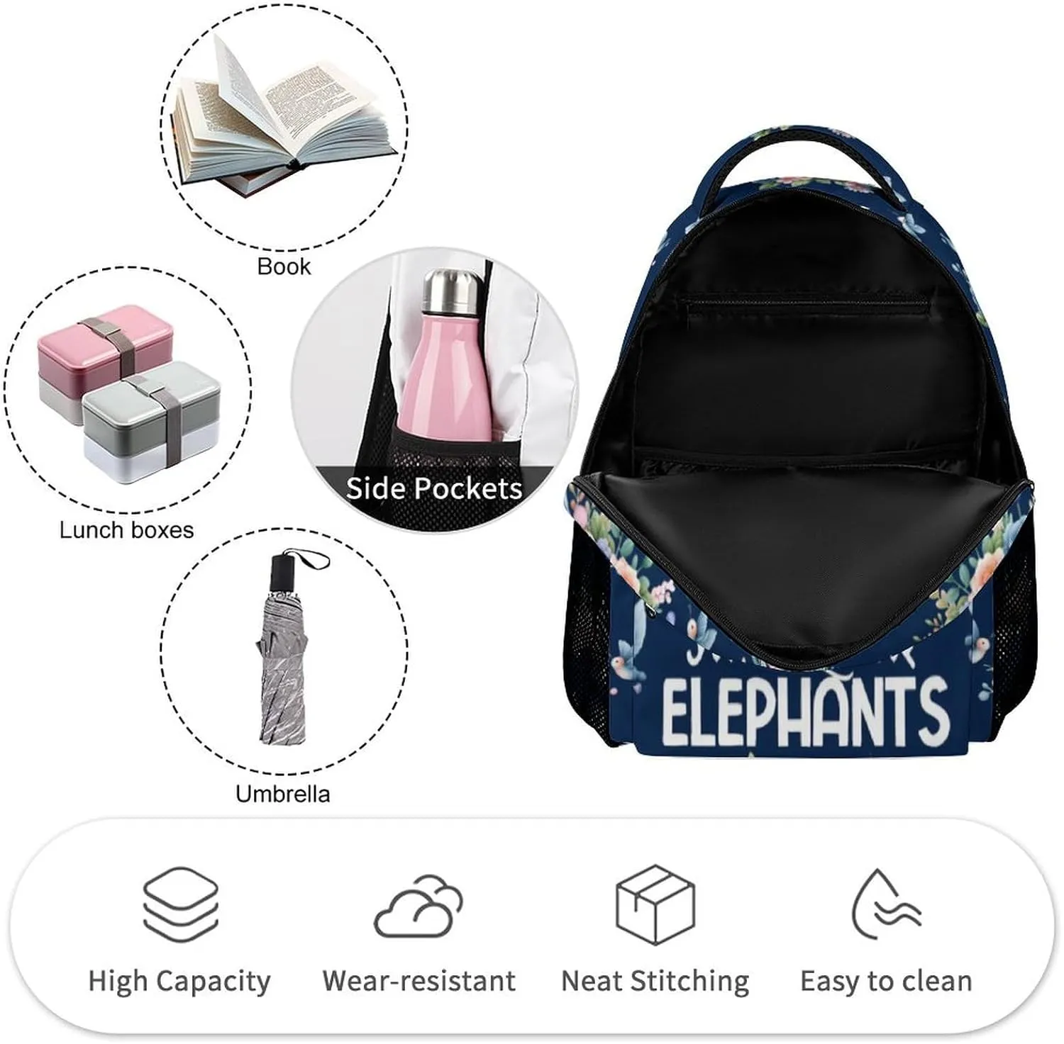 Custom Elephant School Backpack for Kids Girls Boys, 16 Inch Cute Elephant Themed Bookbag, Personalized School Backpack for Students Children, sustainable, Lightweight, Large Capacity